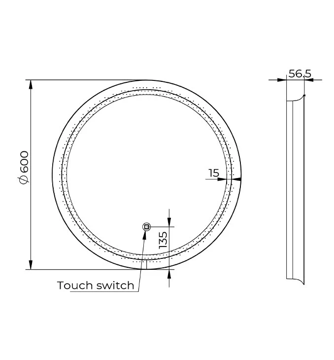 Ogledalo COPEN fi600 sa alu ramom 56.5mm LED zlatno