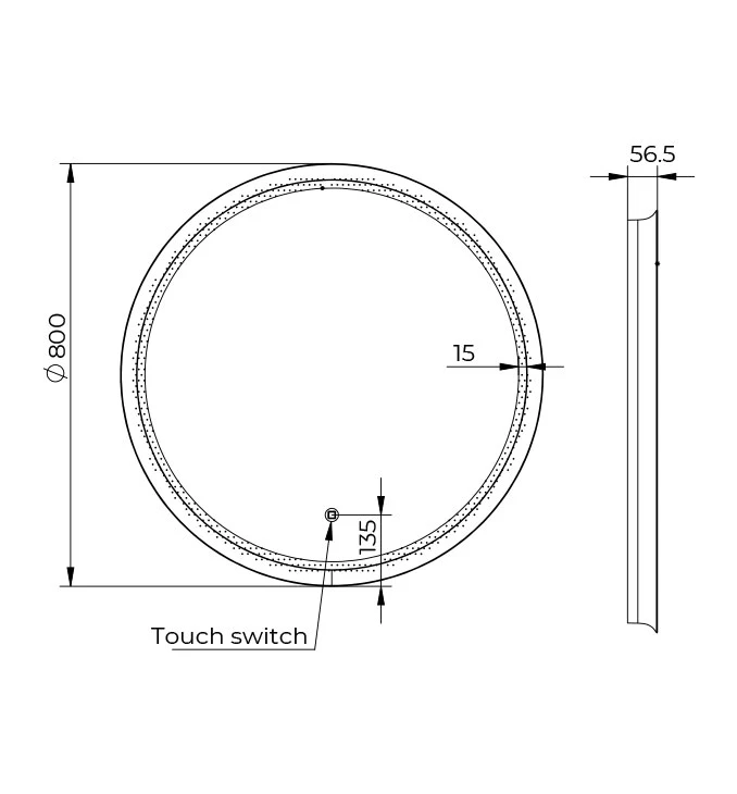 Ogledalo COPEN fi800 sa alu ramom 56.5mm LED mat crno
