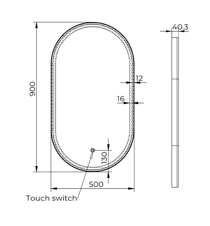Ogledalo COPEN 500x900 sa alu ramom 40.6mm LED zlatno