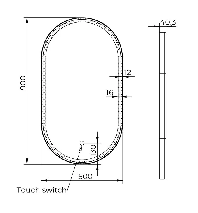 Ogledalo COPEN 500x900 sa alu ramom 40.6mm LED gunmetal