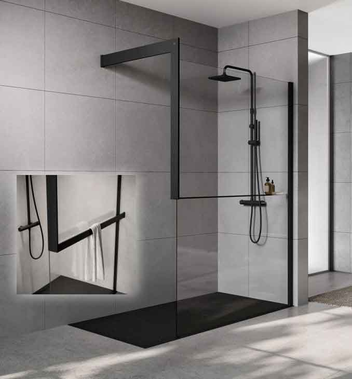 Walk-in NOVELINI KUADRA H120 sa desnim nosačem i policom matt black