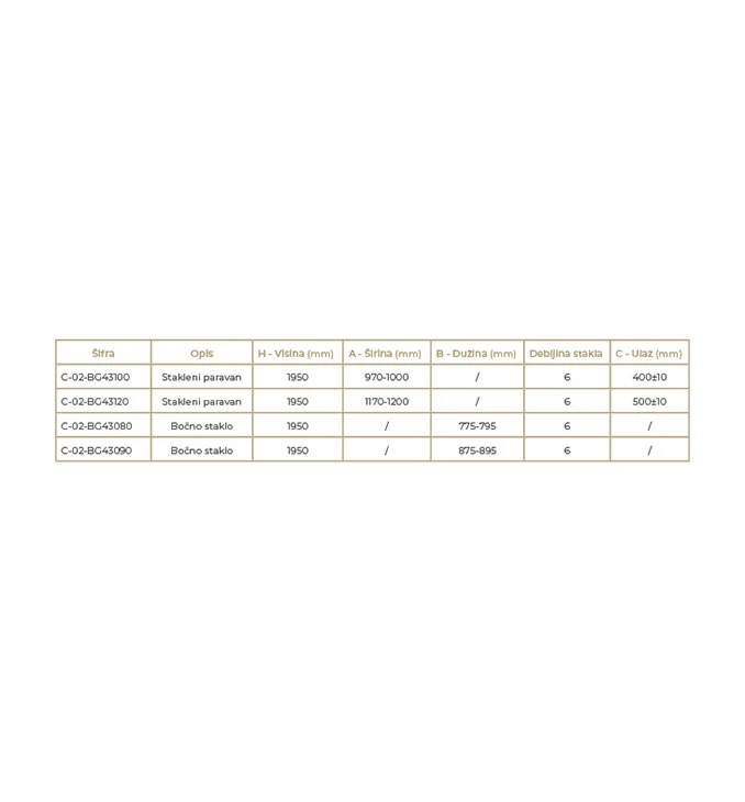 Tuš kabina ATLAS PRO 100x80 cm staklo 6mm brushed gold