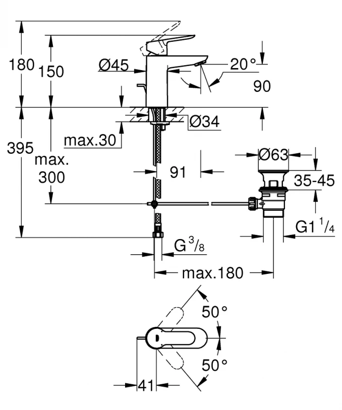 Baterija za lavabo GROHE BAUEDGE S
