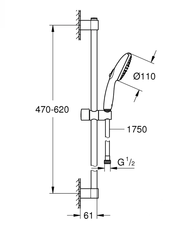 Klizna šipka GROHE sa tuš setom TEMPESTA 110 2f 600 matte black