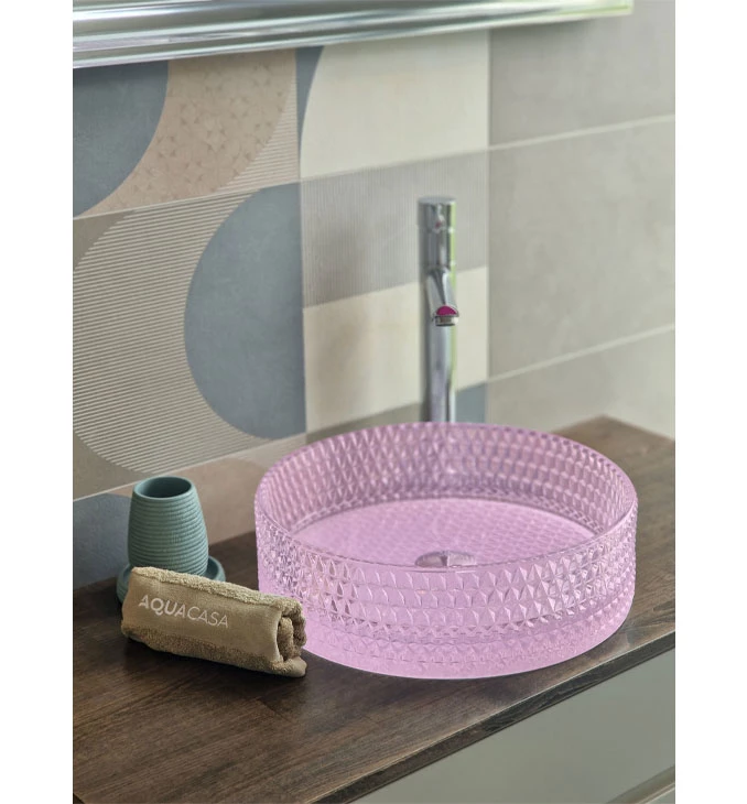 Stakleni lavabo COPEN nadgradni fi400x125mm roze dno