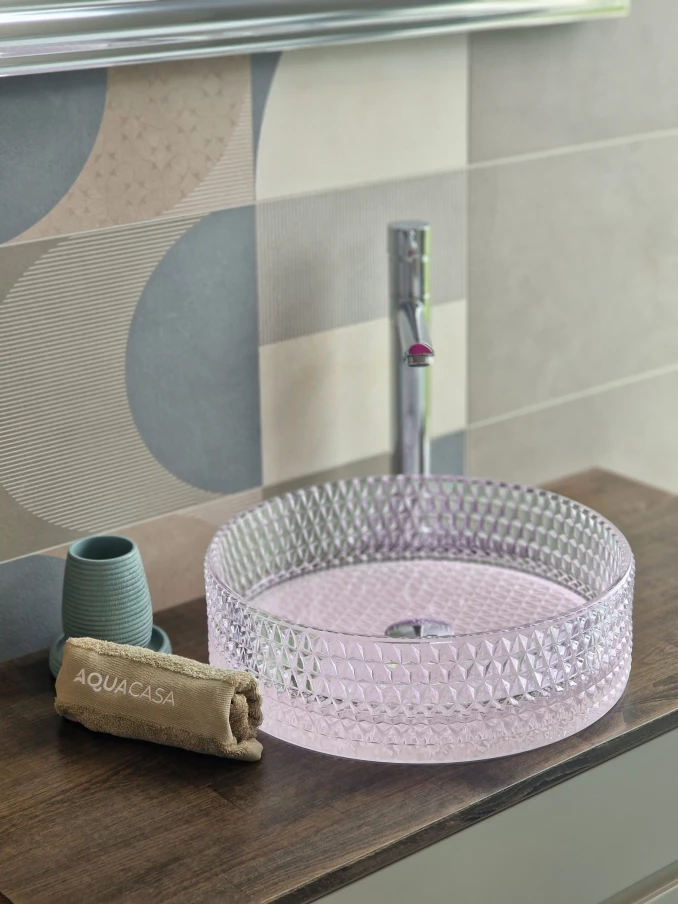 Stakleni lavabo COPEN nadgradni fi400x125mm roze dno