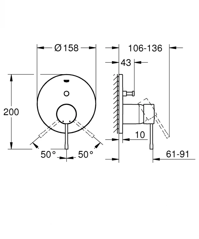 Maska ugradne baterije GROHE ESSENCE sa prebacivačem 2F brushed hard graphite