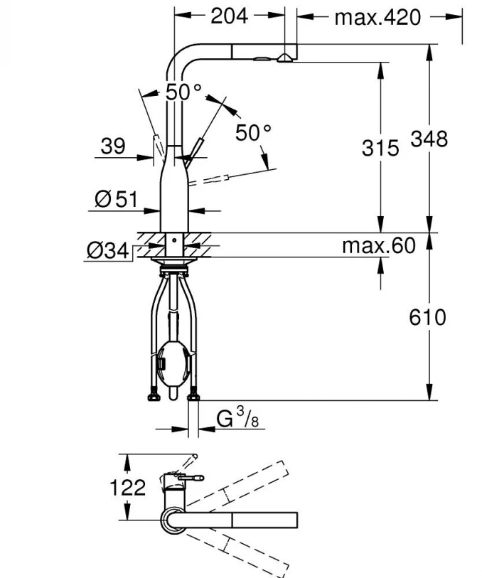 Baterija za sudoperu GROHE ESSENCE L sa izvlačećim tušem 2F brushed hard graphit