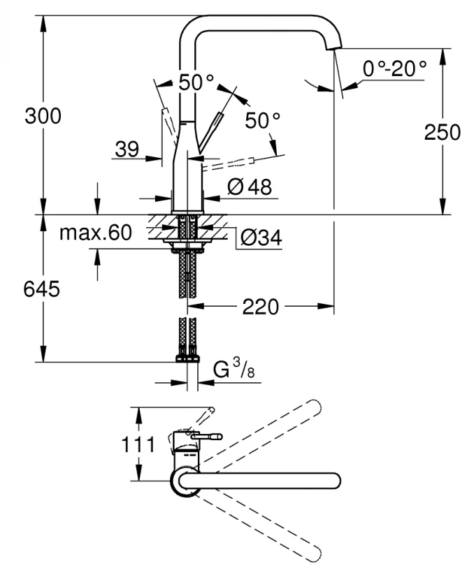 Baterija za sudoperu GROHE ESSENCE L hard graphite