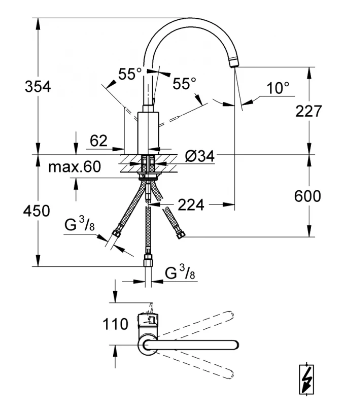 Baterija za sudoperu GROHE EUROSMART COSMOPOLITAN 3 cevi