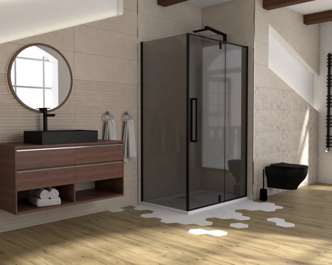 Tuš kabina COPEN ABSOLUT BLACK 120x800x200cm dark staklo 6mm sa pivot vratima crni mat ram