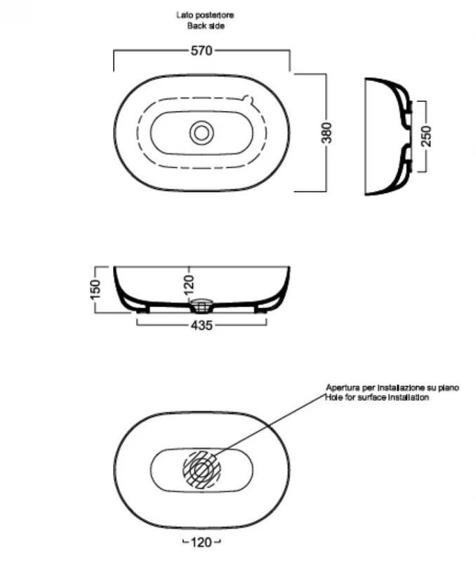 Lavabo nadgradni HATRIA HAPPYHOUR SLIM 12:00 570x380 glossy indigo