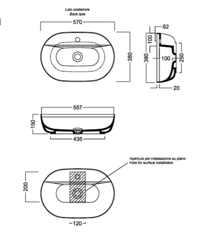 Lavabo HATRIA HAPPYHOUR SLIM 12:00 570x380 glossy dove-gray