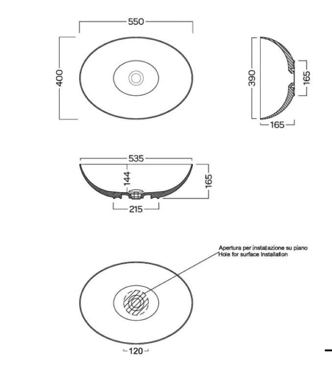 Lavabo nadgradni HATRIA HAPPYHOUR SLIM 00:00 550x400 glossy pink-powder