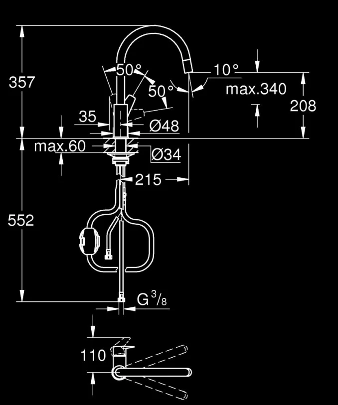 Baterija za sudoperu GROHE BAUEDGE sa izvlačećim tušem