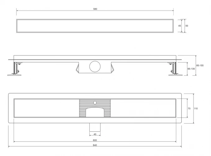 Tuš kanalica PROFIL M ROCK 600 brushed za ispunu keramike