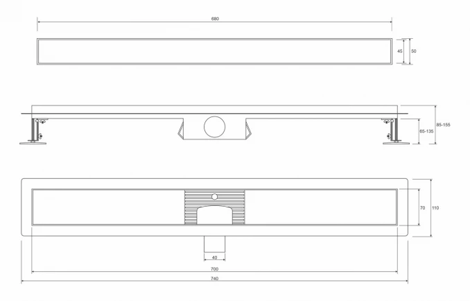 Tuš kanalica PROFIL M ROCK 700 brushed za ispunu keramike