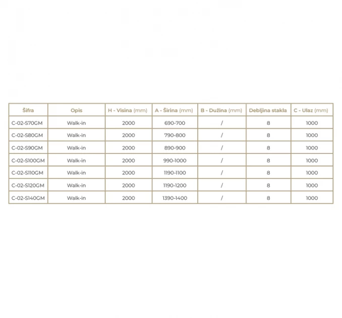 Walk-in COPEN MONTE 800x2000 8mm staklo gunmetal