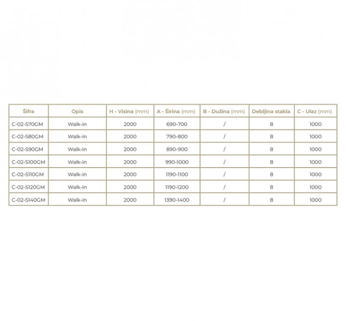 Walk-in COPEN MONTE 900x2000 8mm staklo gunmetal