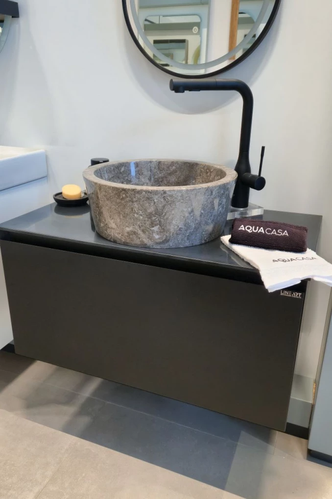 Lavabo nadgradni MINOTTI ODELISSE grey fi400x150 mermerni