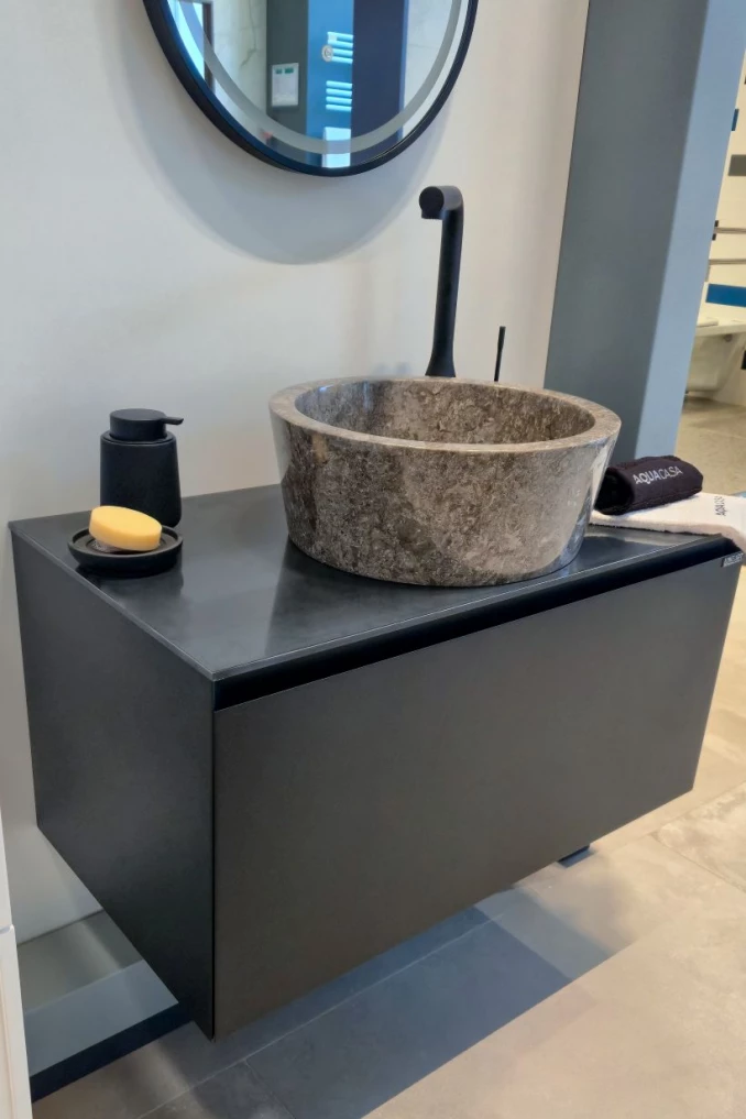 Lavabo nadgradni MINOTTI ODELISSE grey fi400x150 mermerni