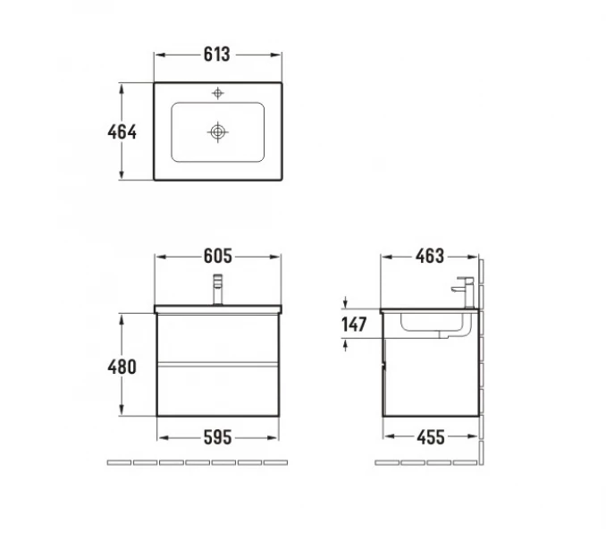 Toaletni ormarić UNILINE LUMA 600 sa lavaboom. soft close dve fioke 613x464x480