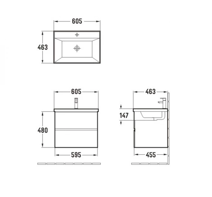 Toaletni ormarić UNILINE LUMA 600 sa lavaboom. soft close dve fioke 605x463x480
