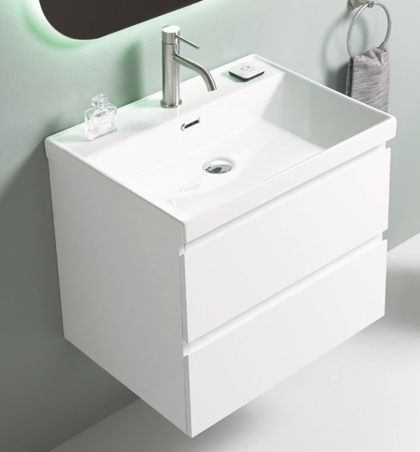 Toaletni ormarić UNILINE LUMA 600 sa lavaboom. soft close dve fioke 605x463x480