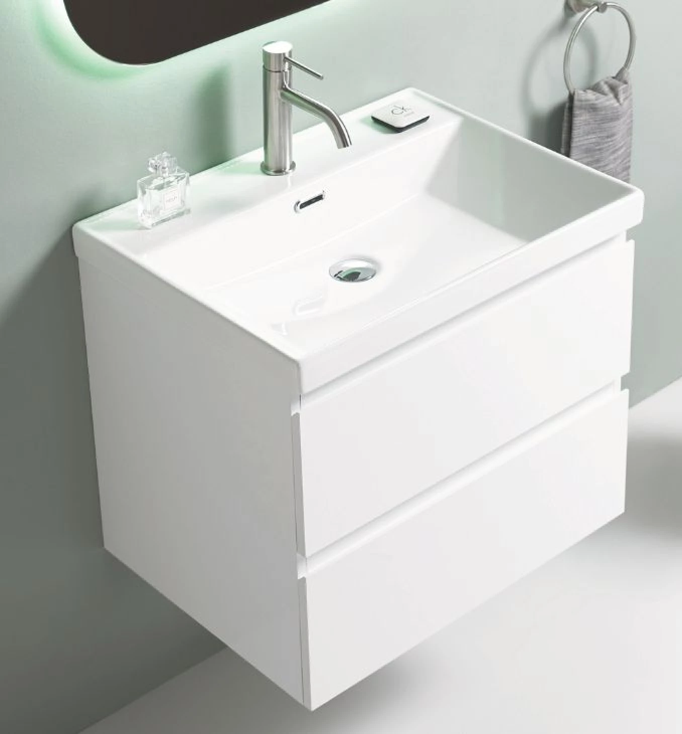 Toaletni ormarić UNILINE LUMA 600 sa lavaboom. soft close dve fioke 605x463x480