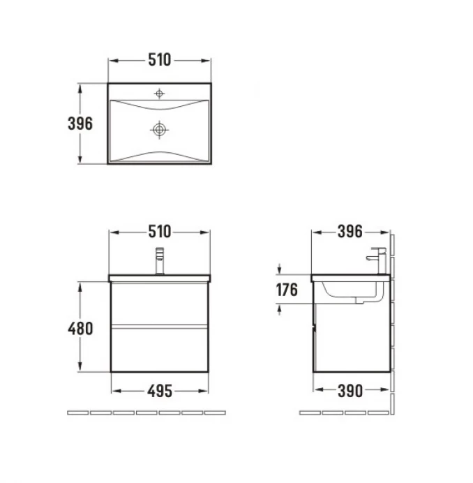 Toaletni ormarić UNILINE LUMA 500 sa lavaboom. soft close dve fioke 510x396x480