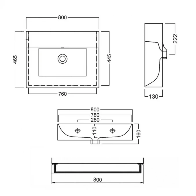 Lavabo HATRIA BAHIA_13 800X465 sa crnim prednjim držačem peškira