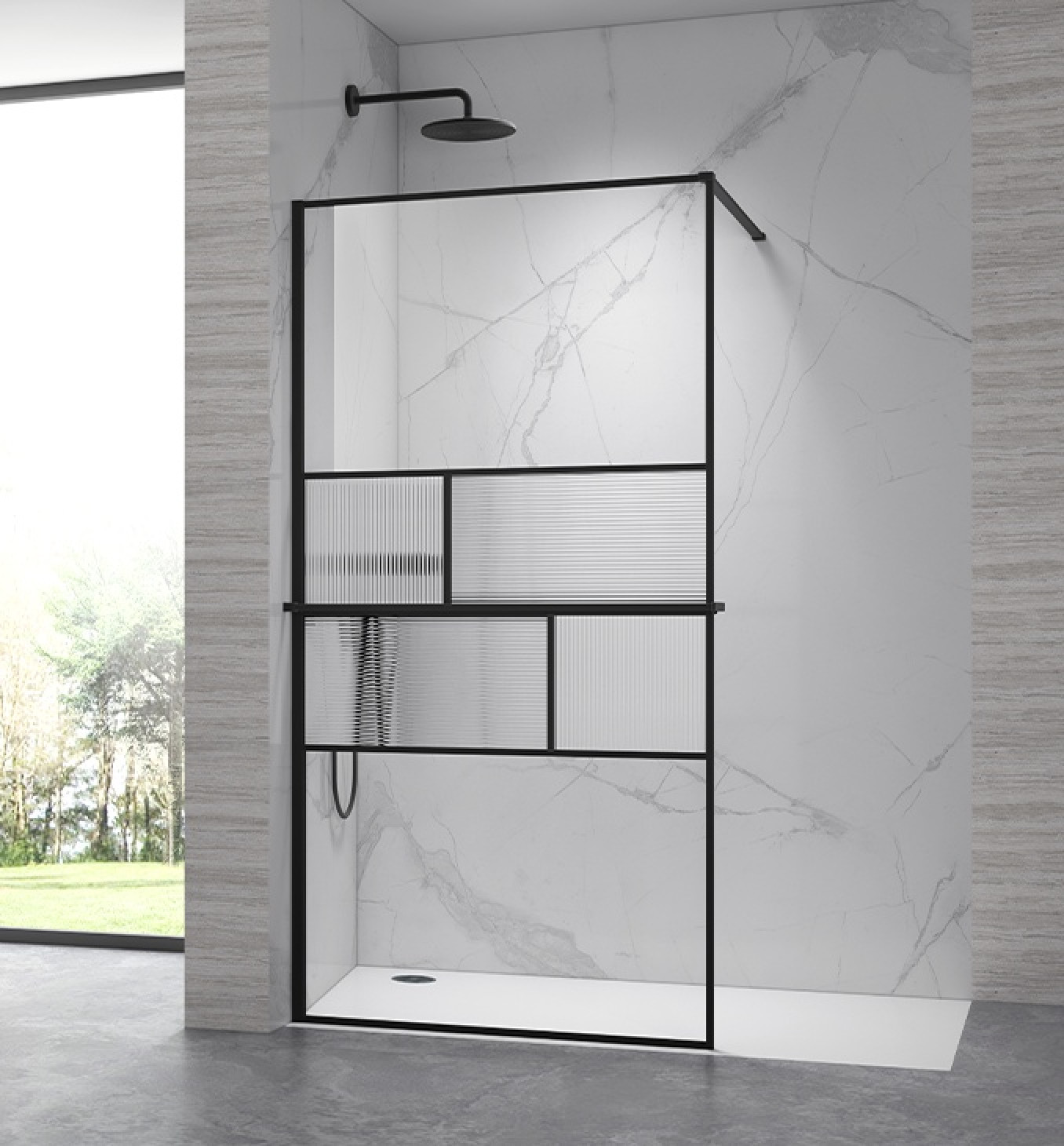 Walk-in COPEN ARTE 900x2100 matt black, staklo 8mm