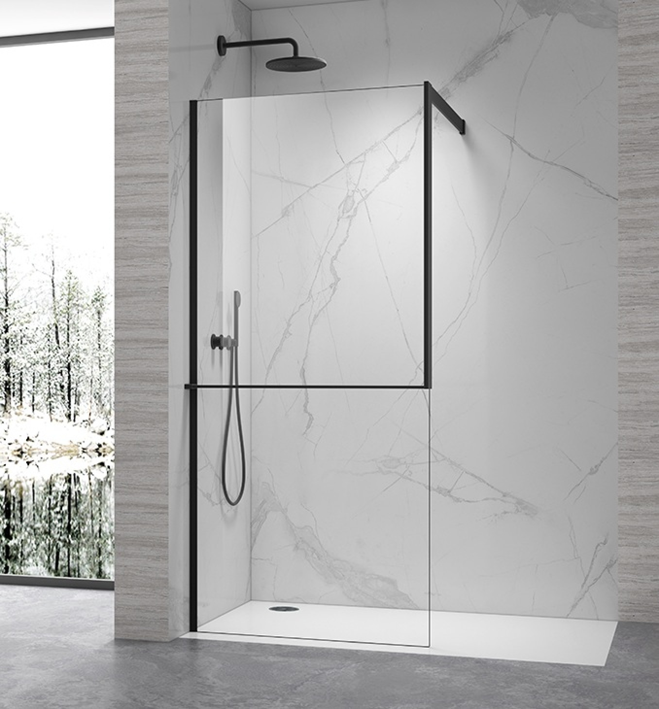Walk-in COPEN FRAME 1000x2100 matt black. staklo 8mm