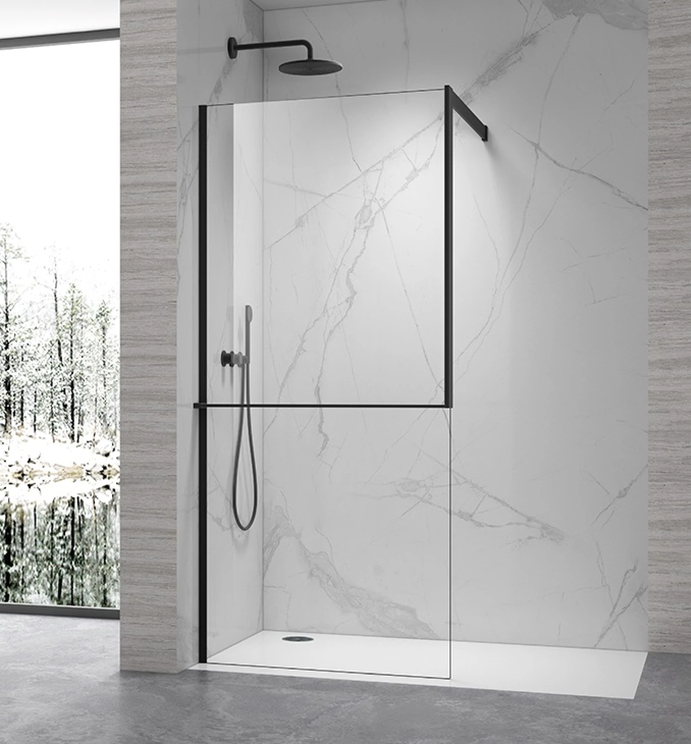 Walk-in COPEN FRAME 1000x2100 matt black. staklo 8mm