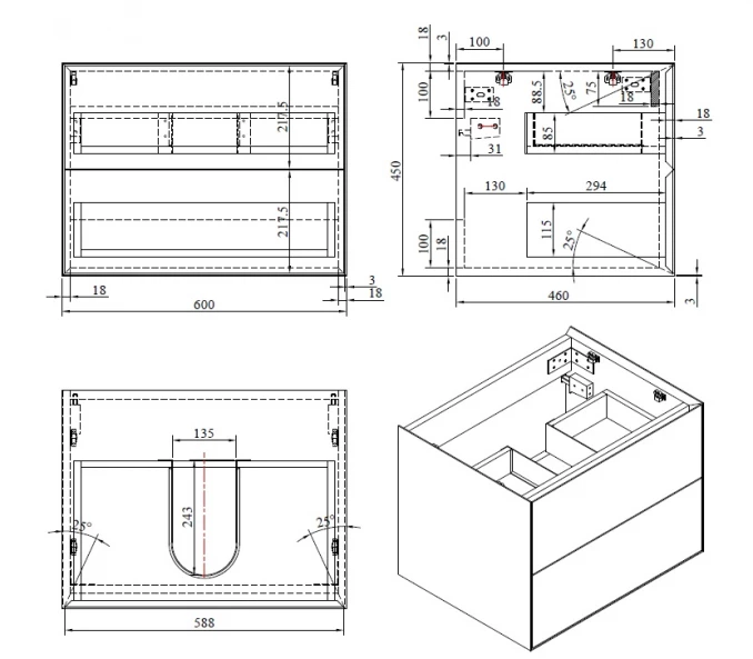 Toaletni ormarić COPEN ARCTIC 600x460x450mm matt white