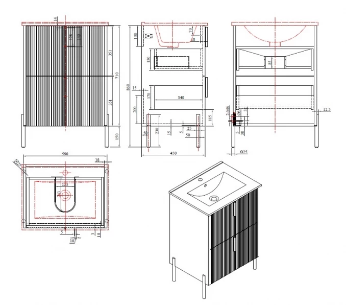 Toaletni ormarić COPEN ODETTE sa keramičkim lavaboom 600x460x880mm natural wood