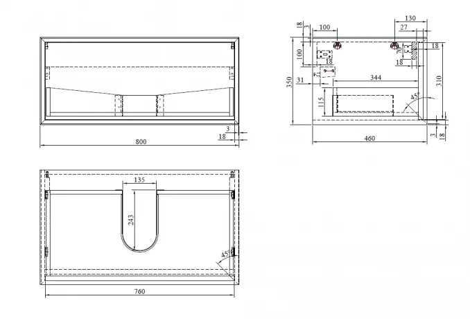 Toaletni ormarić COPEN KELLY 800x460x350mm natural wood-matt white