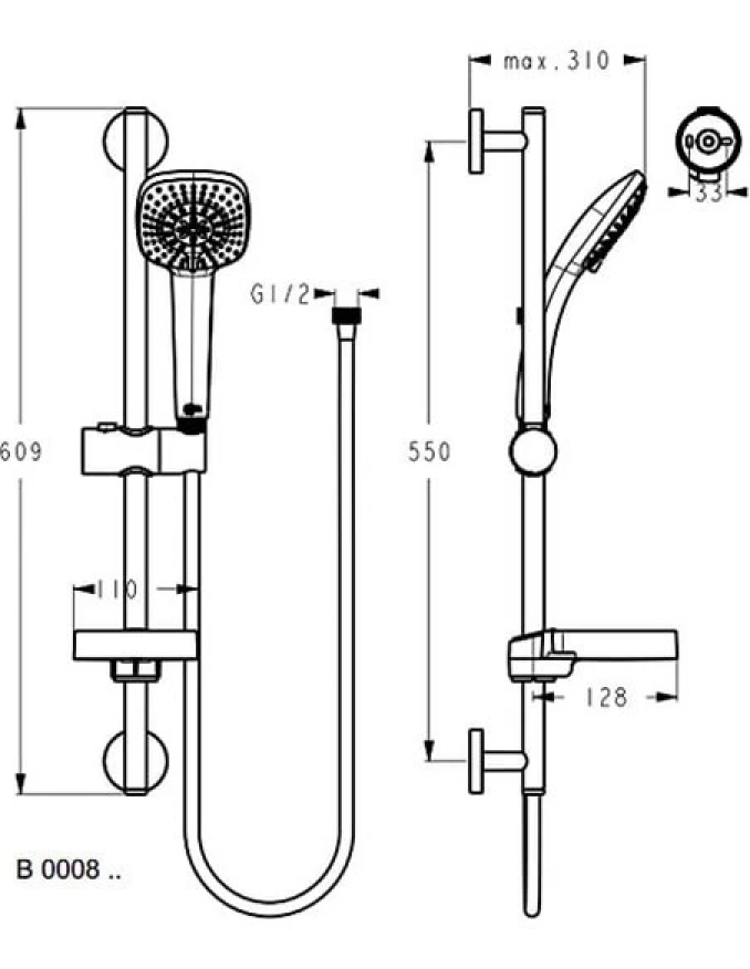 Klizna šipka IDEAL STANDARD IDEALRAIN CUBE M 3F 600mm set