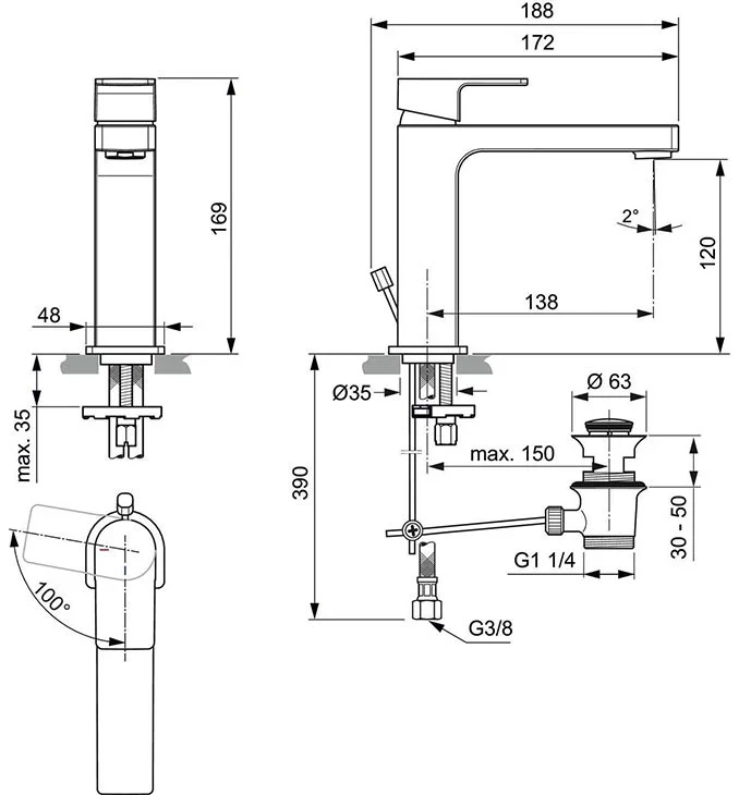 Baterija za lavabo IDEAL STANDARD IDEALRANGE 2.0 visoka