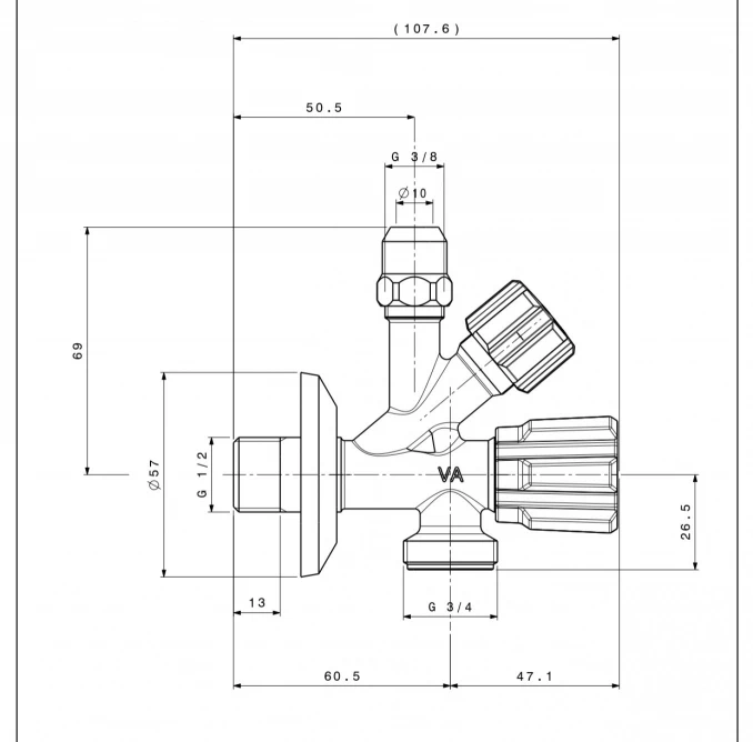 Ek ventil ALBERTONI 1/2x3/8x3/4 priključak VM