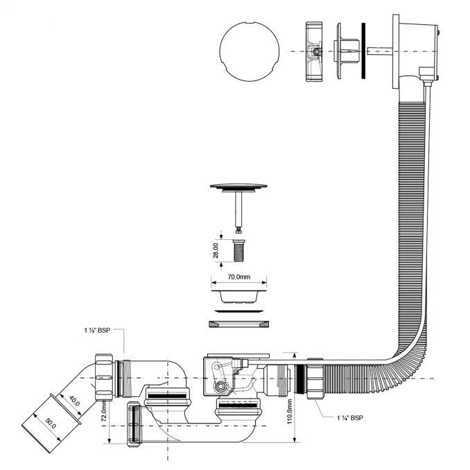 Odliv preliv McALPINE automatski 700mm