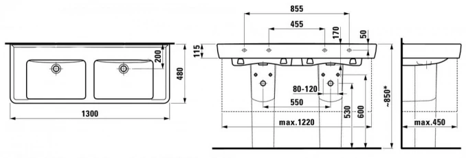 Lavabo Laufen PRO S 130X46 dupli bez rupe