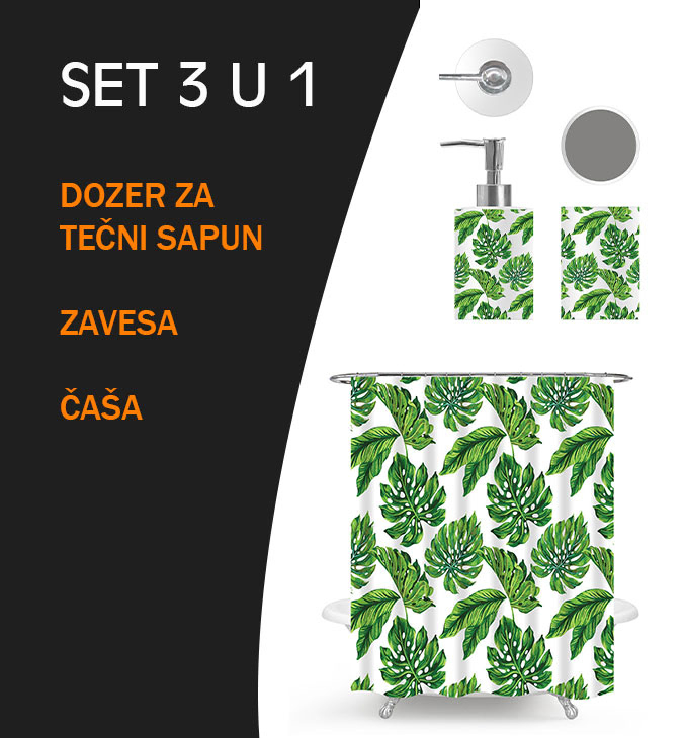 Kupatilski set MINOTTI sa zavesom, čašom i dozerom tropic MKS002