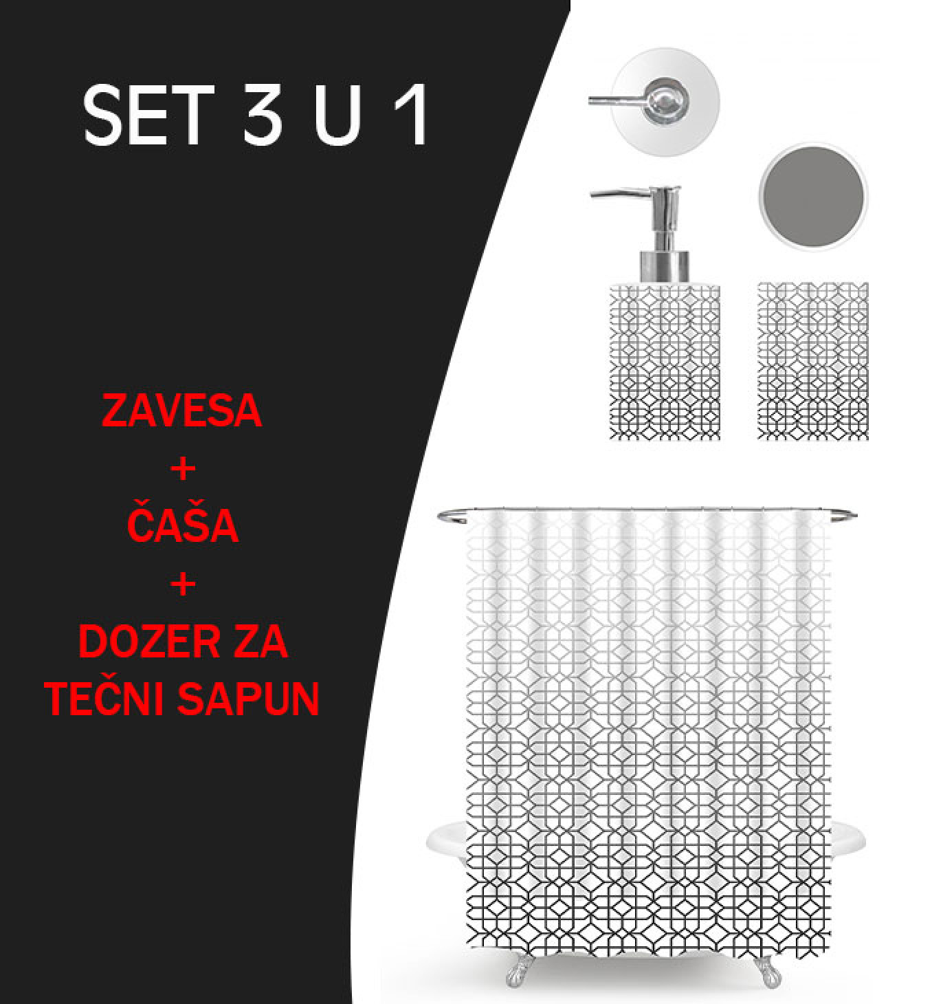 Kupatilski set MINOTTI VITRAŽ sa zavesom, čašom i dozerom MKS003