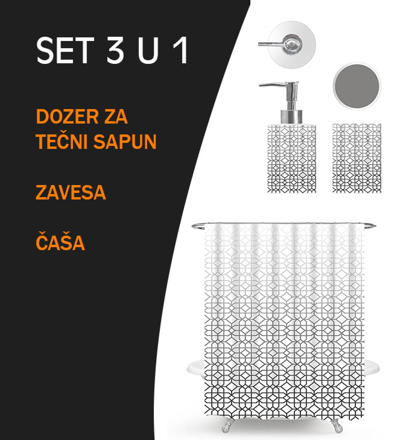 Kupatilski set MINOTTI VITRAŽ sa zavesom, čašom i dozerom MKS003